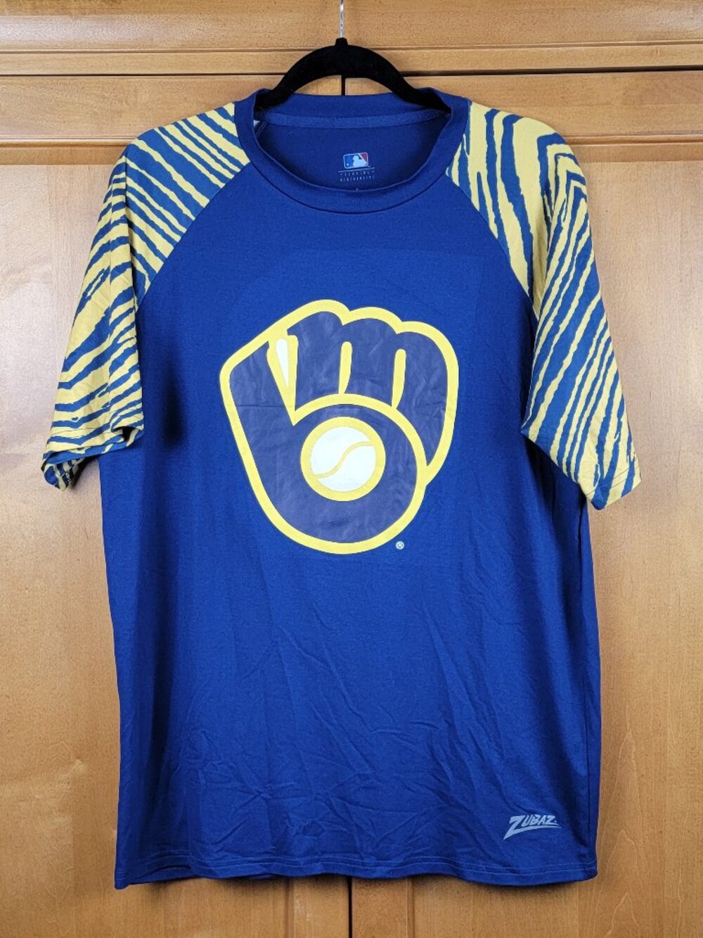 MLB Zubaz  Navy Yellow Milwuakee Brewers Baseball Performance Tee - M